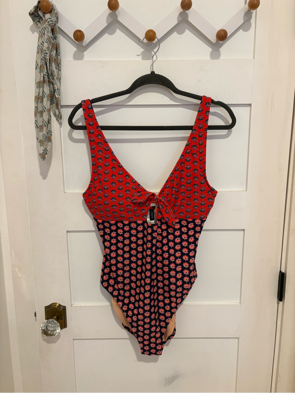 J. Crew Red & Navy Floral One-Piece Swimsuit with Front Tie